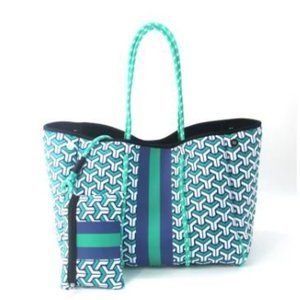 Preppy Green & Blue pattern tote bag   ** Price NOT Negotiable**